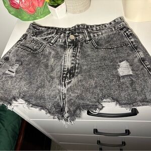Grey/BlackDenim Ripped Shorts